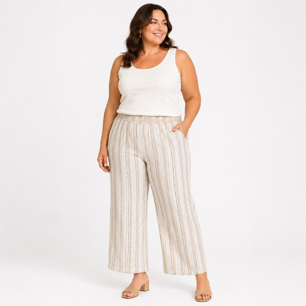 Briggs New York Striped Straight Leg Linen Blend Pull On Lounge Pants Size 2XL